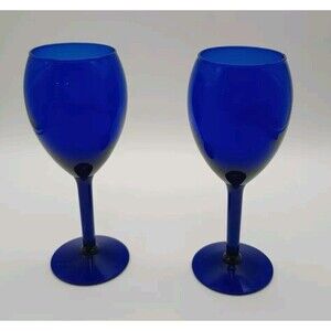 Two Vintage Cobalt Blue Stemware  White Wine Glasses  8"